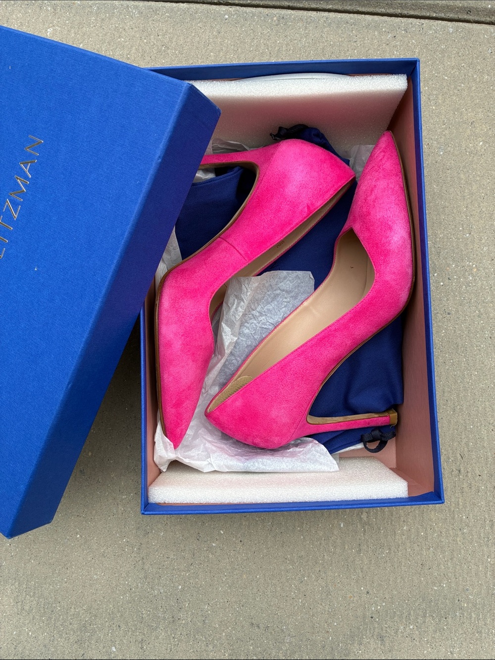 Stuart Weitzman hot pink suede pumps